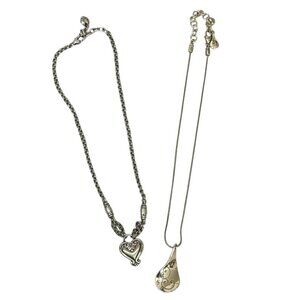 Brighton Silver Toned Twirl & Blaire Heart Necklaces Pendants 2 PC Adjustable